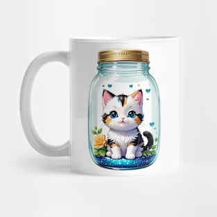 Cute Cat With Flowers Blooming In Mason Jar Mug